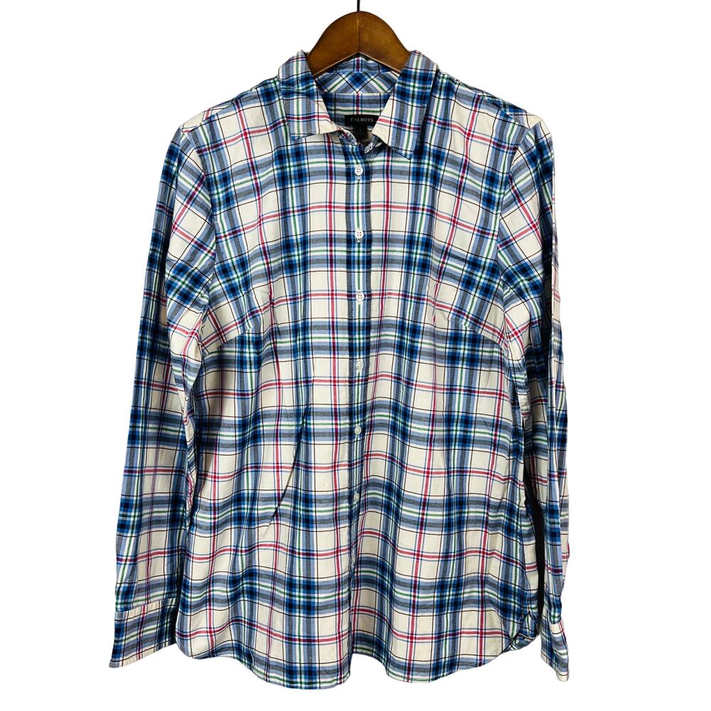 NEW! Talbots Button Up Plaid Shirt Long Sleeve Metallic Holiday - L